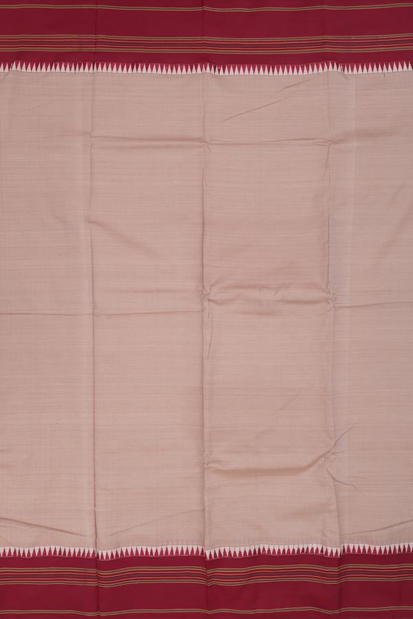 Dharwad Cotton Saree In Tan Brown With Contrast Border