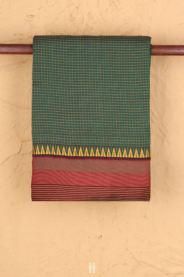 Dharwad Cotton Saree In Teal Blue With Checks Design
