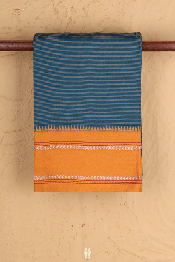 Dharwad Cotton Saree In Teal Blue With Stripes Design