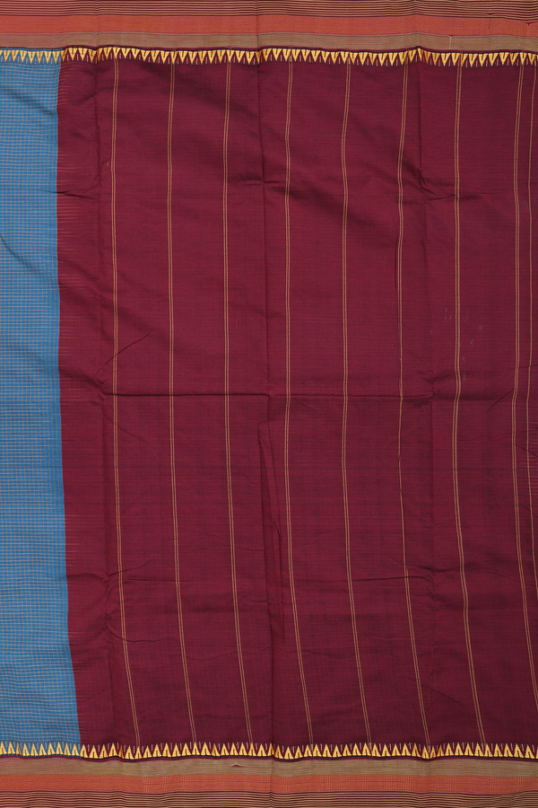 Dharwad Cotton Saree In Teal Blue With Checks Design