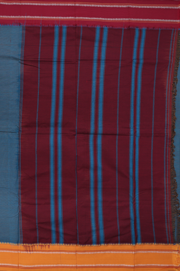 Dharwad Cotton Saree In Teal Blue With Stripes Design
