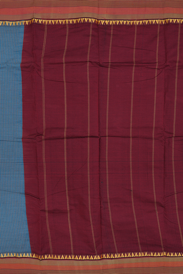 Dharwad Cotton Saree In Teal Blue With Checks Design