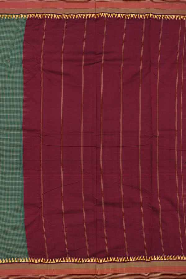 Dharwad Cotton Saree In Teal Blue With Checks Design