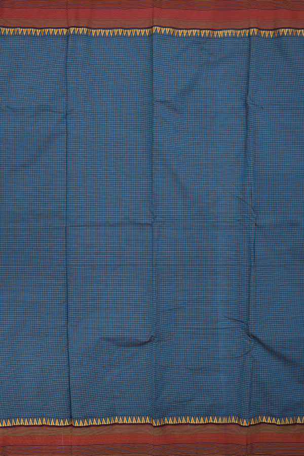 Dharwad Cotton Saree In Teal Blue With Checks Design