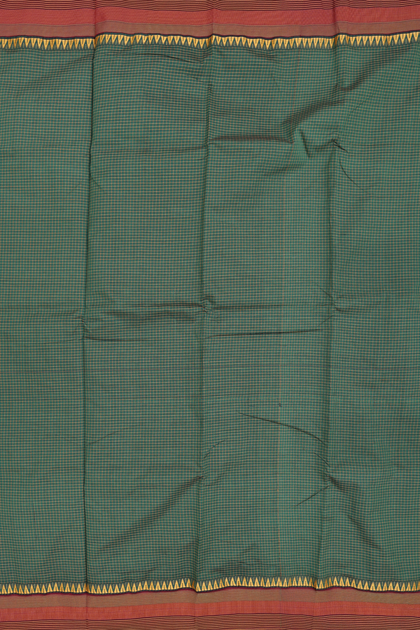 Dharwad Cotton Saree In Teal Blue With Checks Design