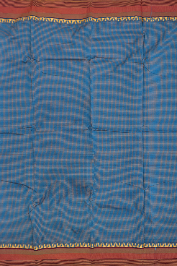 Dharwad Cotton Saree In Teal Blue With Checks Design