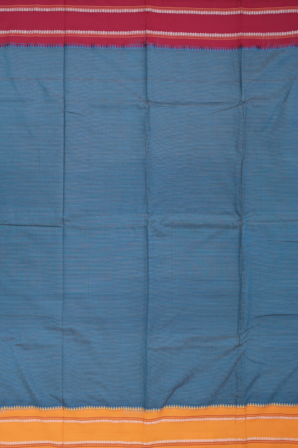 Dharwad Cotton Saree In Teal Blue With Stripes Design