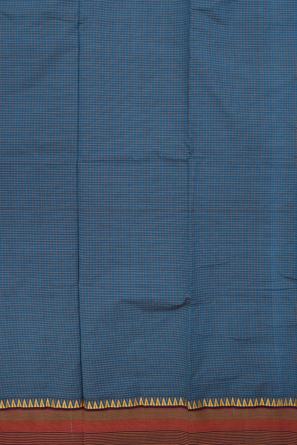 Dharwad Cotton Saree In Teal Blue With Checks Design