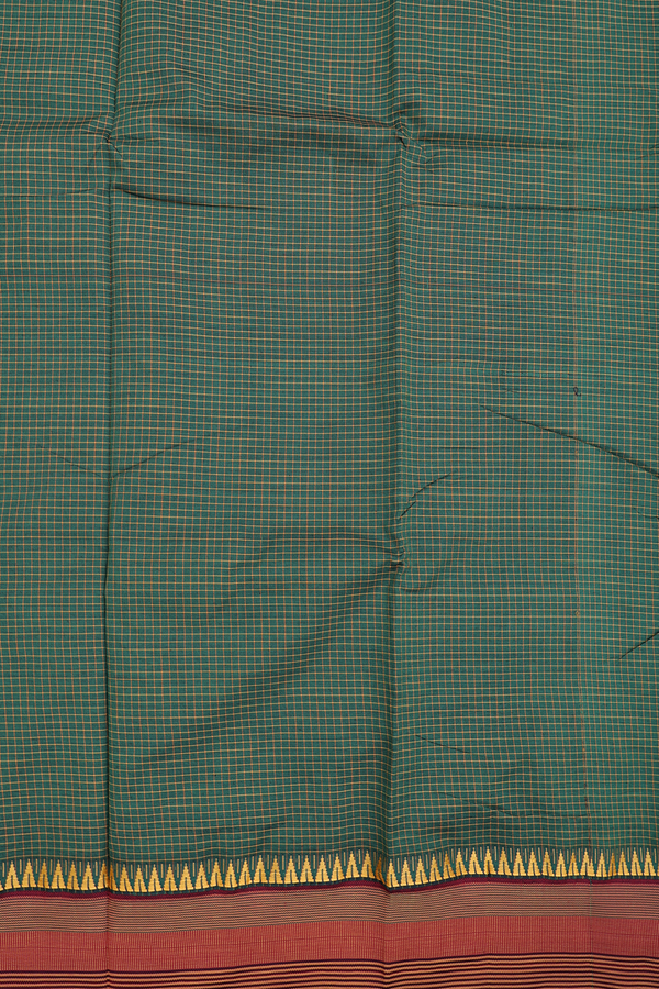 Dharwad Cotton Saree In Teal Blue With Checks Design