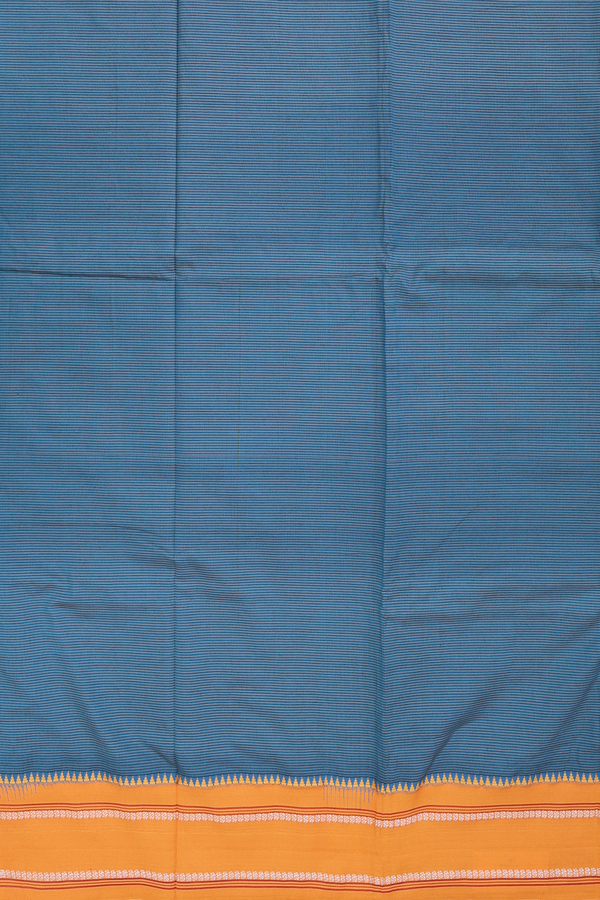 Dharwad Cotton Saree In Teal Blue With Stripes Design