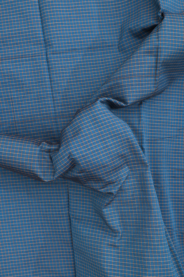 Dharwad Cotton Saree In Teal Blue With Checks Design