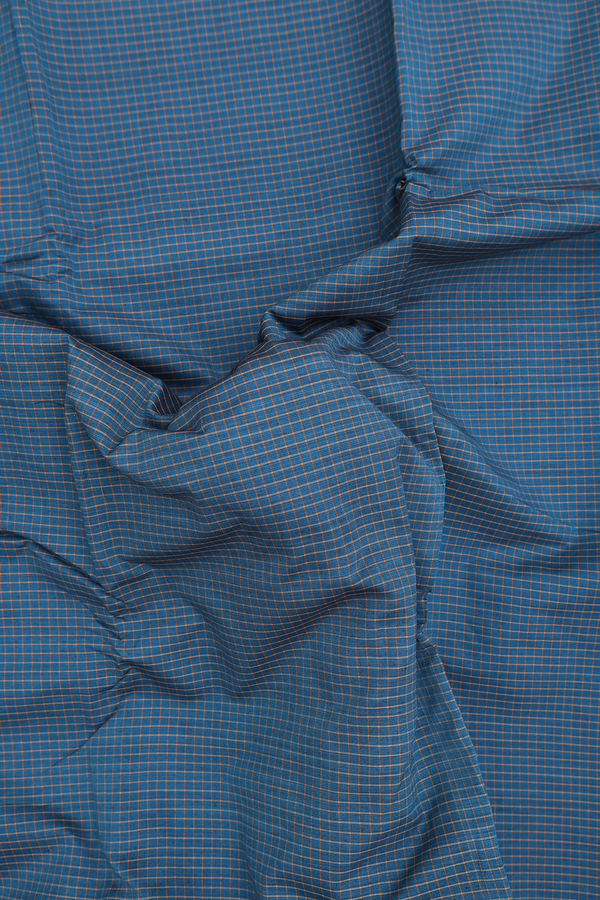 Dharwad Cotton Saree In Teal Blue With Checks Design