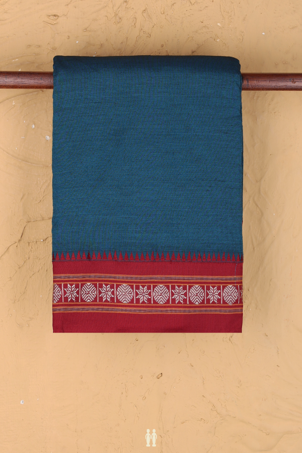 Dharwad Cotton Saree In Teal Blue With Contrast Border