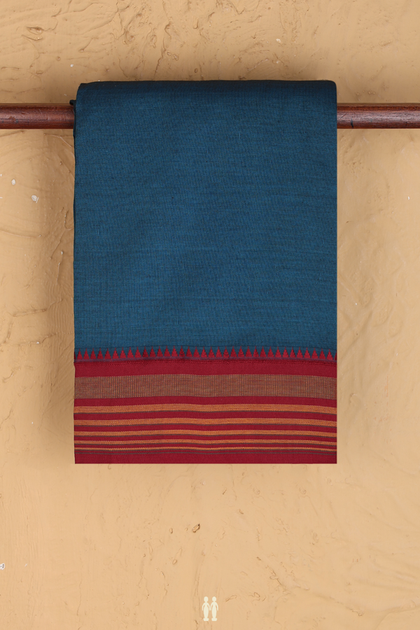 Dharwad Cotton Saree In Teal Blue With Contrast Border