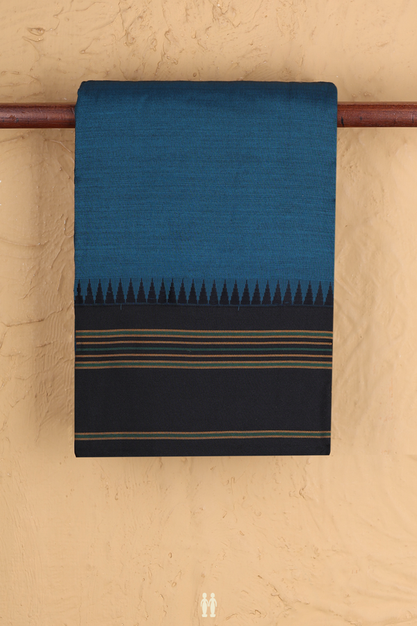 Dharwad Cotton Saree In Teal Blue With Contrast Border