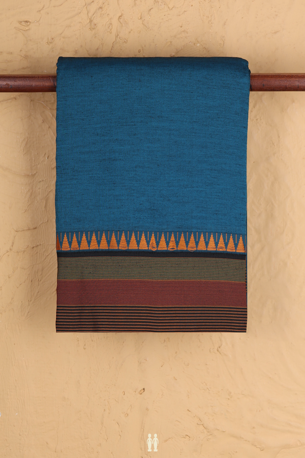Dharwad Cotton Saree In Teal Blue With Contrast Border