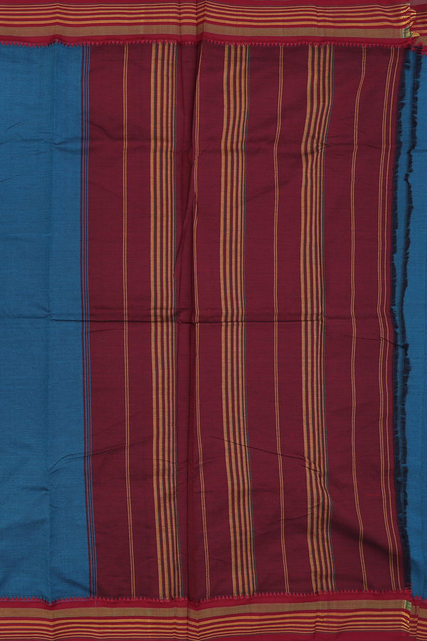Dharwad Cotton Saree In Teal Blue With Contrast Border