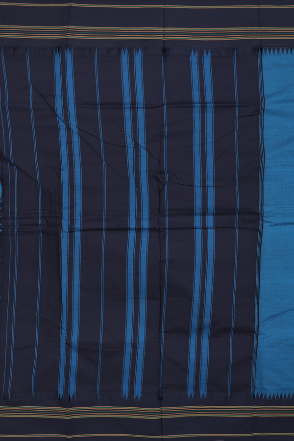 Dharwad Cotton Saree In Teal Blue With Contrast Border