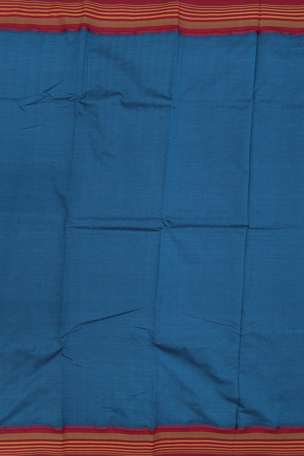 Dharwad Cotton Saree In Teal Blue With Contrast Border