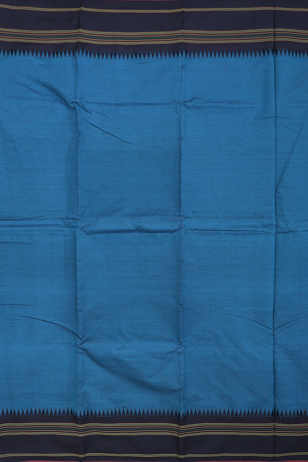 Dharwad Cotton Saree In Teal Blue With Contrast Border