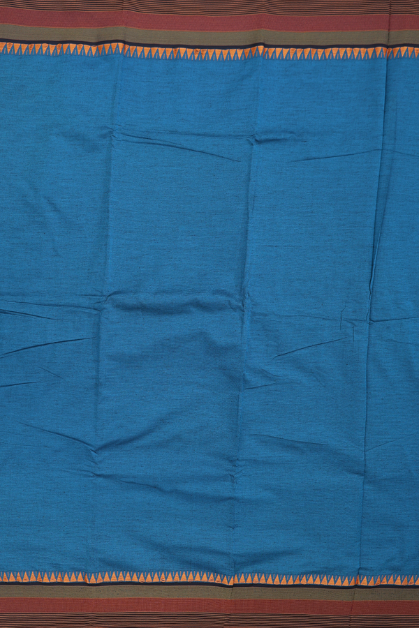 Dharwad Cotton Saree In Teal Blue With Contrast Border