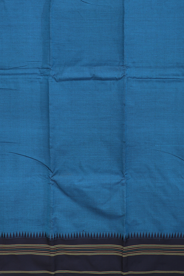 Dharwad Cotton Saree In Teal Blue With Contrast Border