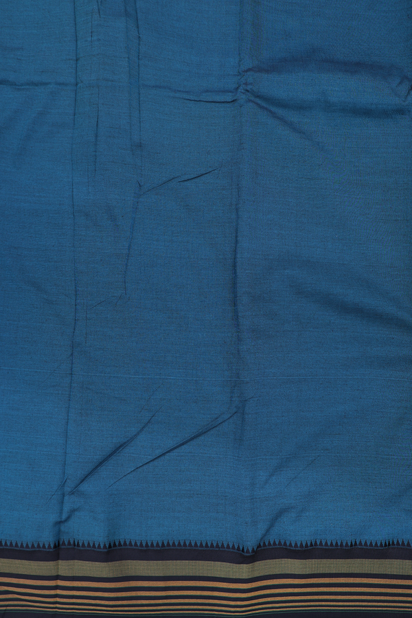 Dharwad Cotton Saree In Teal Blue With Contrast Border