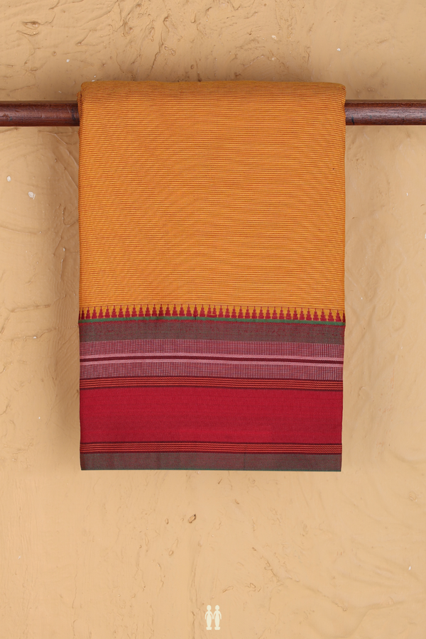 Dharwad Cotton Saree In Yellow With Stripes Design
