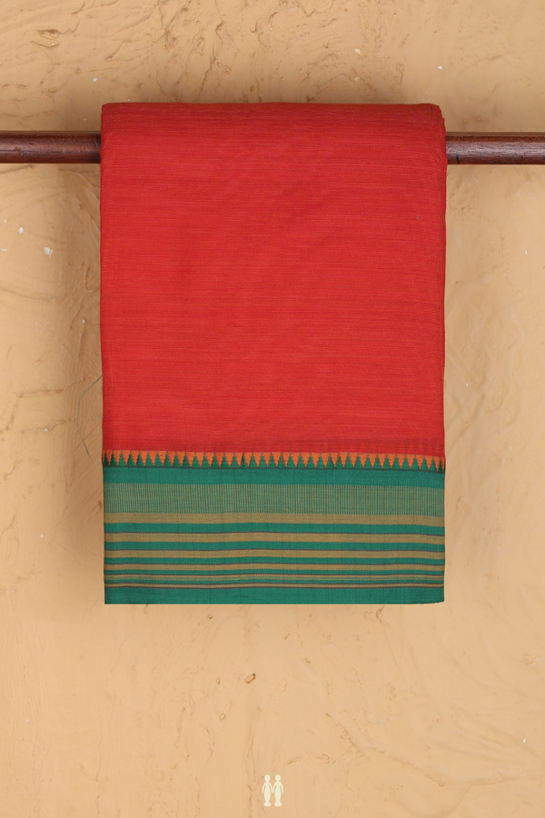 Dharwad Cotton Saree In Spiced Orange With Contrast Border