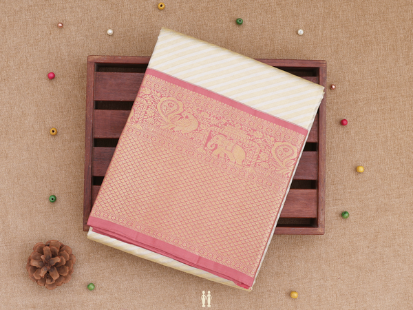 Diagonal Design Beige Kanchipuram Pavadai Sattai Material