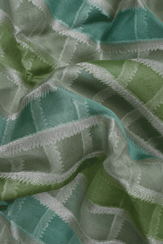 Diagonal Design Shades Of Green Organza Silk Saree