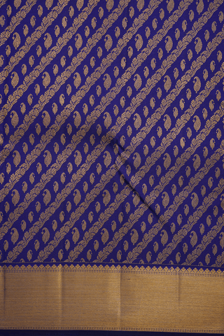 Diagonal With Paisley Buttas Navy Blue Kanchipuram Silk Saree