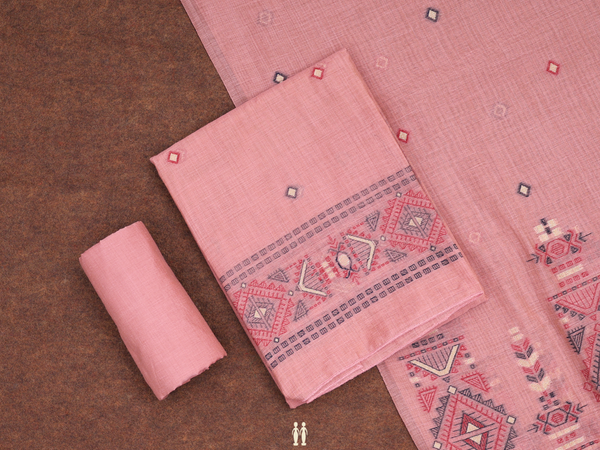 Diamond Buttas Dusty Pink Linen Unstitched Salwar Material