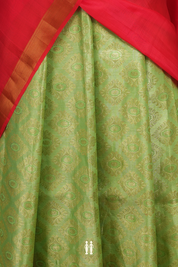 Diamond Buttas Green Kanchipuram Silk Half Saree Material