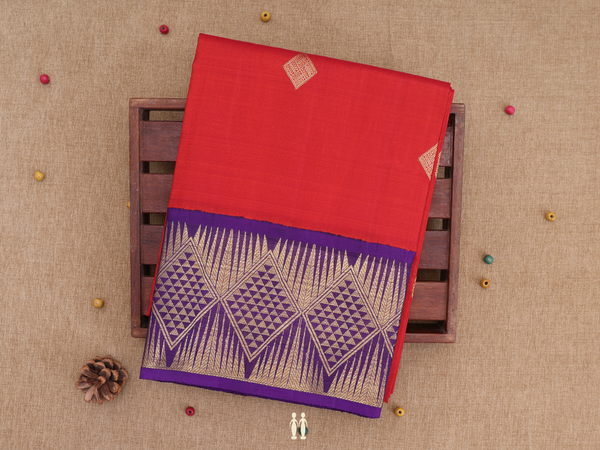 Diamond Buttas Red Kanchipuram Silk Pavadai Sattai Material