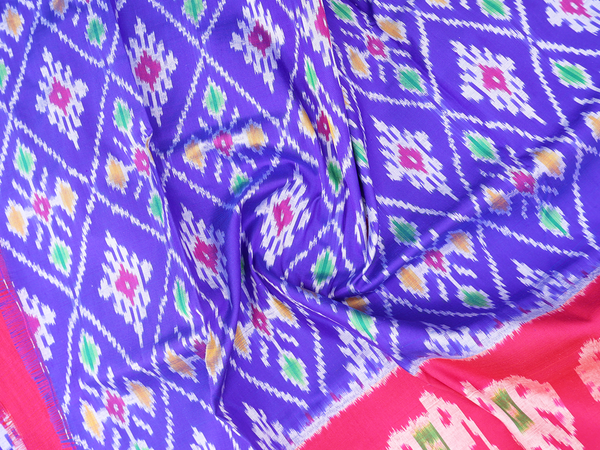 Diamond Design Indigo Blue Pochampally Pavadai Sattai Material