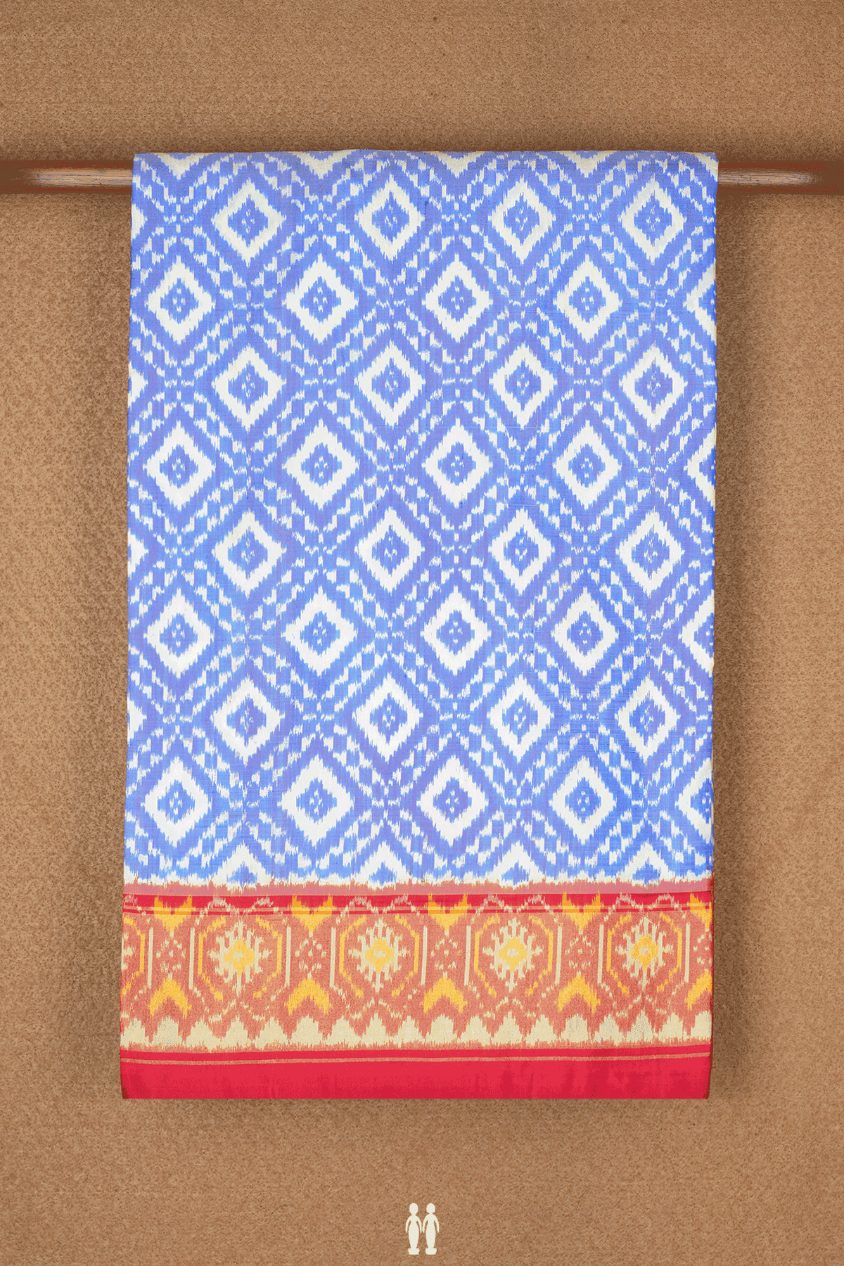 Diamond Design White And Blue Pochampally Silk Saree
