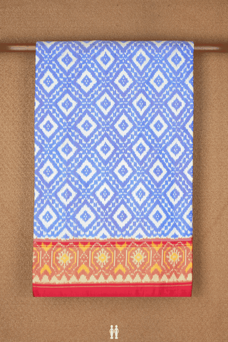 Diamond Design White And Blue Pochampally Silk Saree