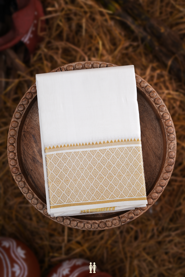 Diamond Zari Border Egg White Silk Dhoti