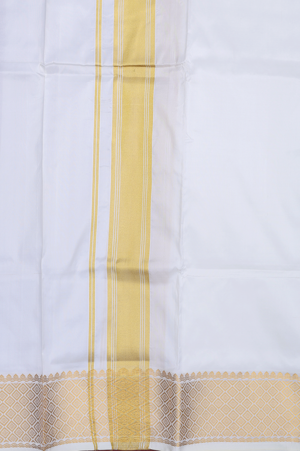 Diamond Zari Border Egg White Silk Dhoti