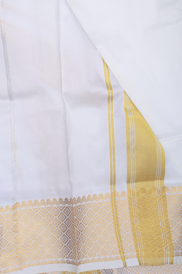 Diamond Zari Border Egg White Silk Dhoti