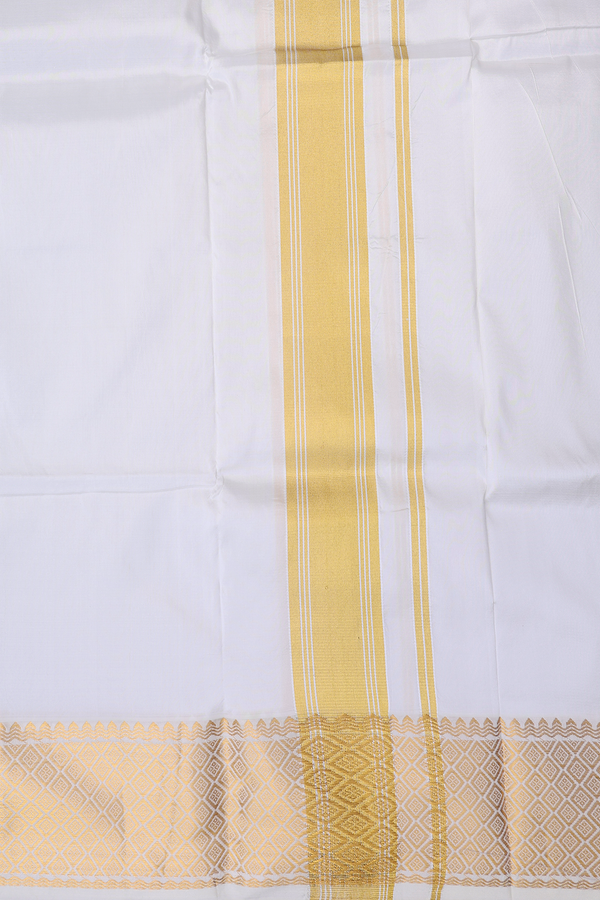 Diamond Zari Border Egg White Silk Dhoti