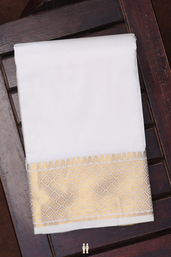 Diamond Zari Border Egg White Silk Dhoti
