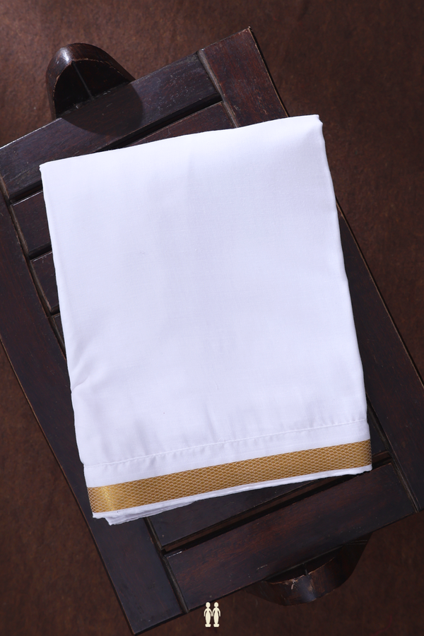 Diamond Zari Border Off White Cotton Adjustable Velcro Dhoti