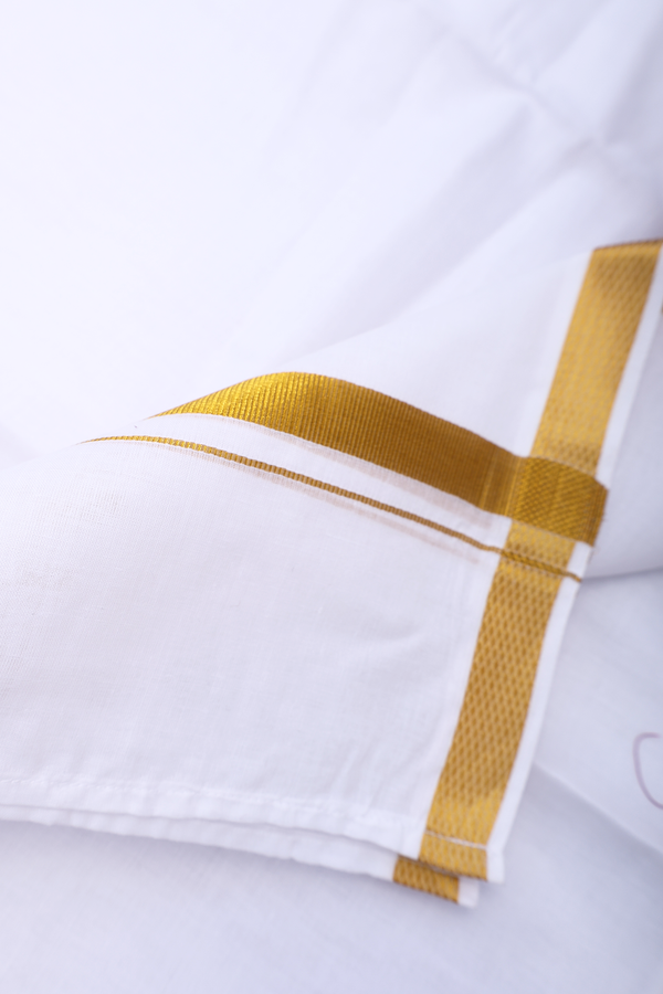 Diamond Zari Border Off White Cotton Adjustable Velcro Dhoti