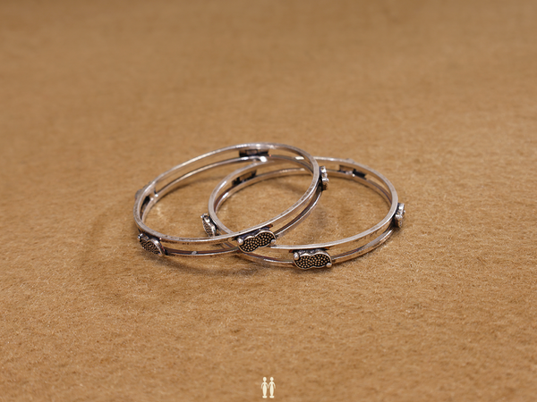 Green Stone With Double Layer Pure Silver Bangles
