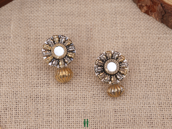 Dual Tone Embossed Pure Silver Earrings