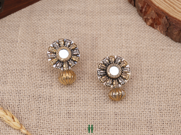 Dual Tone Embossed Pure Silver Earrings