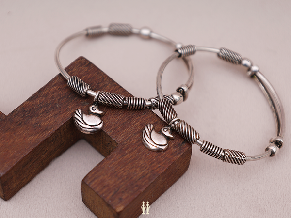 Duck Design Pure Silver Adjustable Bangles For Kids