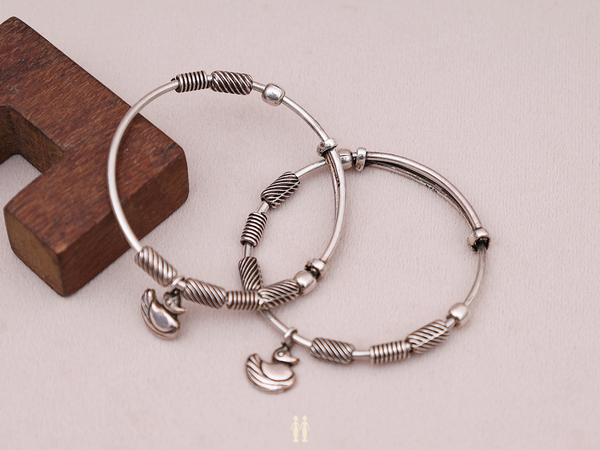 Duck Design Pure Silver Adjustable Bangles For Kids